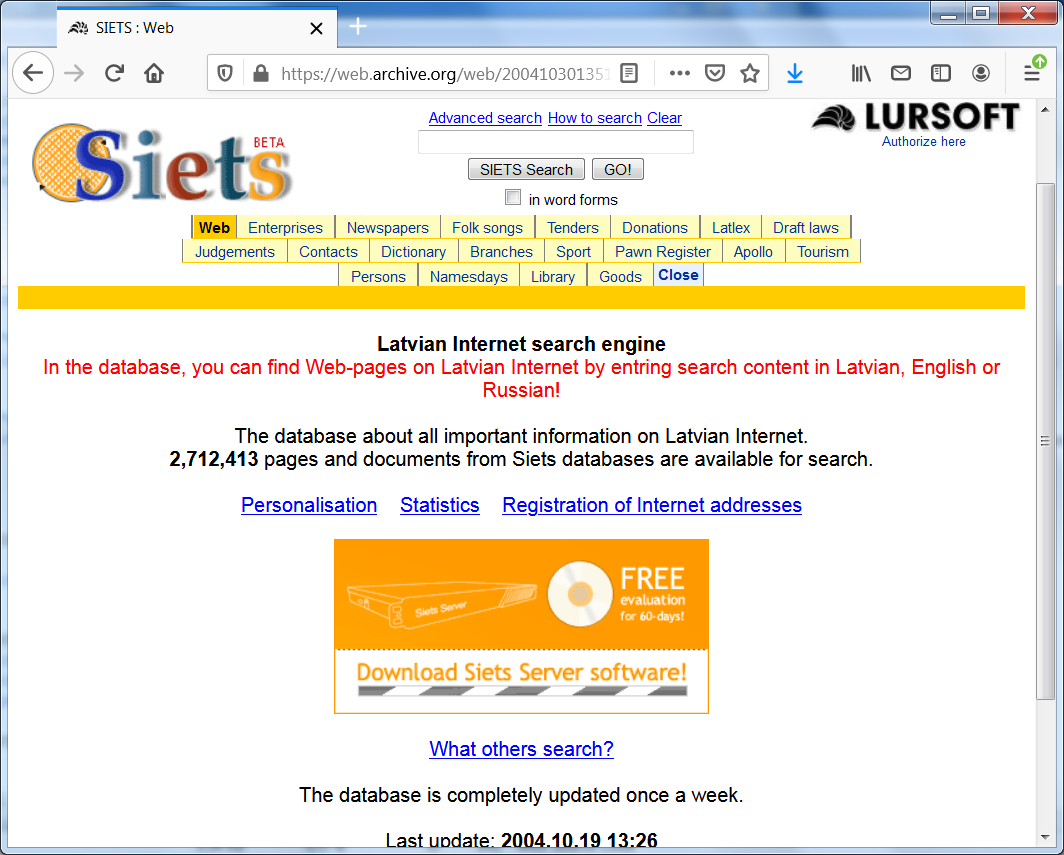 Siets.lv Latvian National Web Search Engine